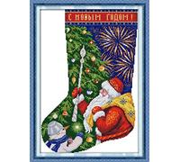 CaptainCrafts Cross Stitch Kits, Cross Stitch Christmas Stocking Counted Cross Stitch Unpreprinted Fabric Embroidery Kits (Unpreprinted 14CT, Christmas Stocking Santa Claus)