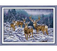 CaptainCrafts Cross Stitch Kits - Deer Counted 14CT Unpreprint Fabrics DIY Needlework Embroidery for Adults Starter (Winter Deer)
