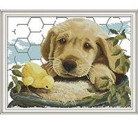 CaptainCrafts Cross Stitch Kits, Dog Stamped Cross Stitch Preprinted 14CT Fabric DIY Art Embroidery Kits Needlework Crafts (Preprinted 14CT, Dog Love)