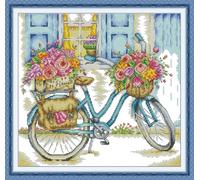 CaptainCrafts Cross Stitch Kits, Flowers Counted Cross Stitch Unpreprinted Fabric DIY Art Embroidery Kits (Unpreprinted 14CT, Bicycle Loaded with Flowers)