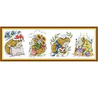 CaptainCrafts Cross Stitch Kits for Adults Counted Cross Stitch Unpreprinted Fabric Cross Stitch DIY Art Embroidery Kits House Decor (Unpreprinted 14CT, Happy Little Hedgehog)