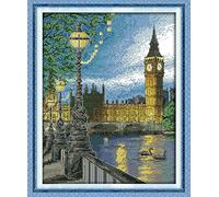 CaptainCrafts Cross Stitch Kits for Adults Counted Cross Stitch Unprinted Fabric Embroidery DIY Needlework Home Decor (Unpreprinted 14CT, London Bell Tower)