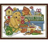 CaptainCrafts Cross Stitch Kits for Adults DIY Art DMC Needlecrafts Embroidery Kits Needlework Crafts (Stamped 11CT, Garden Bear)