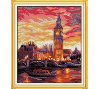 CaptainCrafts Cross Stitch Kits Stamped Cross Stitch Preprinted 14CT Fabric Cross Stitch DIY Art Embroidery Kits for Adults (Stamped 14CT, London Clock Tower)