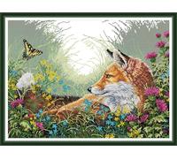 CaptainCrafts Cross Stitch Kits, Stamped Cross Stitch Preprinted Fabric DIY Art Embroidery Kits Needlework Crafts (Preprinted 11CT, Fox)