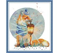 CaptainCrafts Cross Stitch Kits, Stamped Cross Stitch Preprinted Fabric DIY Art Embroidery Kits Needlework Crafts (Preprinted 11CT, Fox with Lantern)