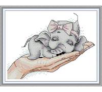 CaptainCrafts Cross Stitch Kits, Stamped Cross Stitch Printed 11CT and 14CT Fabric DMC DIY Cross Stitch Art Embroidery Kits Needlework Crafts (11CT, Super Cute Baby Elephant)