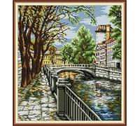 CaptainCrafts Cross Stitch Kits, Stamped Cross Stitch Printed 11CT and 14CT Fabric DMC DIY Cross Stitch Art Embroidery Kits Needlework Crafts (11CT, Waterside)