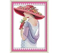 CaptainCrafts Cross Stitch Kits, Stamped Fabric Cross Stitching DIY Art Needlecrafts Embroidery Kits for Adults (Beauty Woman, STAMPED)