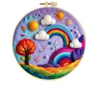 CaptainCrafts DIY Needle Felting Kit for Beginners Adults, Purple Pattern Wool Felt Supplies, Embroidery Hoops, Wool Painting Tools for Home Decor (Rainbow Happy Little Garden)