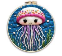 CaptainCrafts DIY Needle Felting Starter Kit, Wool Felt Supplies, Embroidery Hoops, Wool Painting Tools for Home Decor, Beginners and Adults (Adorable Jellyfish)