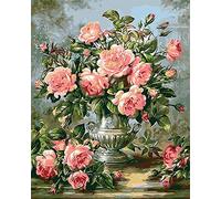 CaptainCrafts DIY Paint by Numbers for Adults 16x20 inch DIY oil Painting LINEN Canvas - Green Pink Red Flowers Shake (Frameless)