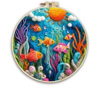 CaptainCrafts Needle Felting Kit, Wool Felt Supplies, Embroidery Hoops, Wool Painting Tools Needle Felting Starter Kit for DIY Decoration (Sunfish in The Deep)