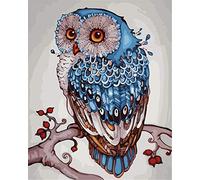 CaptainCrafts New Diy Oil Painting Paint By Numbers for Adults Beginner Linen Canvas Kits 16x20 Inch Home House Decor Gift - Lucky Blue Owl (Frameless)