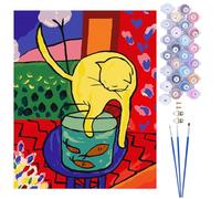 CaptainCrafts Paint by Numbers DIY Painting by Number for Adult Have Paintbrushes Acrylic Pigment 16x20 Inch House Art Deco Crafts (with Frame, Art Painted Naughty cat Playing with Fish)