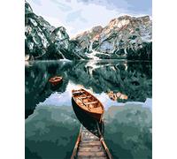 CaptainCrafts Paint by Numbers for Adults Boat Landscape DIY Oil Painting Paint by Number Kits Linen Canvas 16x20 Inch Wall Art House Decor Gifts (Frameless, Lakeside Boat Landscape)