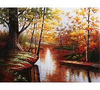 CaptainCrafts Paint by Numbers for Adults, Paint by Number DIY Oil Painting Paint by Number Kits Linen Canvas 16x20 Inch Wall Art House Decor Gifts (with Frame, Autumn Scenery)