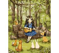 CaptainCrafts Paint by Numbers for Adults, Paint by Numbers DIY Oil Painting Linen Canvas 16x20 Inch Wall Art House Decor Gifts (Frameless, Little Girl's Forest Concerts)