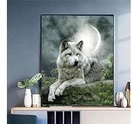 CaptainCrafts Paint by Numbers Kits Adults Beginners, DIY Oil Painting by Number Set with Brush and Acrylic Pigment - Wolf Under The Moon for Gift Home Wall Decor 16x20 inch (With Frame)
