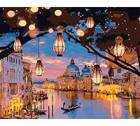 CaptainCrafts Paint by Numbers, Paint by Numbers for Adults Beginners Linen Canvas Canva Wall Art Home Decor 16 * 20 Inch (Light Water City, with Frame)