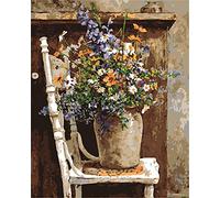 CaptainCrafts Paint by Numbers, Painting by Number Kits for Adult DIY Oil Painting 16x20 Inch House Art Deco Crafts (Wild Flowers Pots Chair, Frameless)