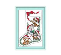 CaptainCraftss DIY Art Cross Stitch Kits Needlecrafts Patterns and Counted Embroidery Kit Christmas Stocking (Kitten Christmas Stocking, No Preprint Counted 14CT, 13.4×19.3 Inch)
