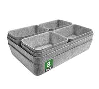 Captainfive 8-Piece Drawer Organiser Set, Eco-Friendly Felt Material Desk Organiser Drawers, One-Piece Makeup Drawer Organiser, for Desks, Makeup, Wardrobes, and Storage. (Light Grey)