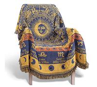 CaptainRay Boho Woven Throw Blanket Reversible Cotton Bohemian Tapestry Hippie Room Decor Witchy Astrology Zodiac Celestial Constellation Carpet Bed Couch Sofa Cover Sided (Yellow, 51"x71")