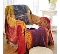 CaptainRay CRTribal Throws Blankets Reversible Colorful Red Blue Boho Hippie Chenille Jacquard Fabric Throw Covers Large Couch Furniture Sofa Chair Loveseat Recliner Oversized (Red, S:75x60)