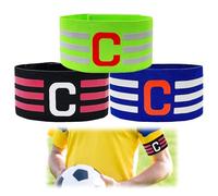 Captains Armband, 3Pcs Football Captain's Armbands for Kids, Adjustable C Printed Captain Armband Football for Junior Youth Soccer, Basketball Volleyball Hockey Rugby Tennis Sports (Black Blue Green)