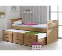 Captains - Single - High Foot-End Guest Bed - Storage and Underbed Trundle - Waxed Pine - Wooden - 3ft - Happy Beds