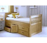 Captains Wooden Storage Bed with 4 Drawers & Cupboard - Waxed & White in Brown | Size: Single Captains Brown Single