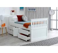 Captains Wooden Storage Bed with 4 Drawers & Cupboard - Waxed & White | Size: Single Captains White Single
