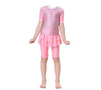 CaptainSwim Kid's Short Sleeve Swimsuit Muslim Islamic Two Piece Modest Swimwear (Pink, Int'l-XL Height:135-160cm)