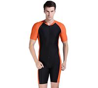 CaptainSwim Men's One Piece Short Sleeved Swimsuits Rash Guards Modest Swimsuits Surfing Suit Sunscreen Diving Suits (UK, Alpha, M, Regular, Regular, Slim Boys, Orange)