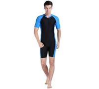 CaptainSwim Men's One Piece Short Sleeved Swimsuits Rash Guards Modest Swimsuits Surfing Suit Sunscreen Diving Suits (UK, Alpha, XL, Regular, Regular, Slim Boys, Men Blue)