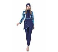 CaptainSwim New Muslim Women Modest Swimsuit Full Coverage Floral Print Three Piece Islamic Hijab Ladies Beachwear Swimming Burkini Swimwear (UK, Alpha, XL, Regular, Regular, Standard, Bue)