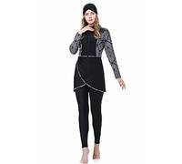 CaptainSwim New Muslim Women Modest Swimsuit Full Coverage Floral Print Three Piece Islamic Hijab Ladies Beachwear Swimming Burkini Swimwear (UK, Alpha, 3XL, Regular, Regular, Standard, Black)