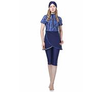 CaptainSwim New Women Muslim Swimsuit Modest Short Sleeve Three Piece Islamic Hijab Ladies Beachwear Swimming Burkini Swimwear (UK, Alpha, XXL, Regular, Regular, Slim Girls, Navy Blue)
