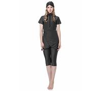 CaptainSwim New Women Muslim Swimsuit Modest Short Sleeve Three Piece Islamic Hijab Ladies Beachwear Swimming Burkini Swimwear (UK, Alpha, M, Regular, Regular, Slim Girls, Black)