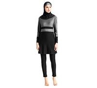 CaptainSwim Women's Muslim Swimwear 3 Pieces Colour Block Full Cover Hijab Modest Swimsuit Bikini Islamic Beach Suit (UK, Alpha, XL, Regular, Regular, Slim Girls, Dark Gray)