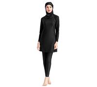 CaptainSwim Women's Muslim Swimwear 3 Pieces Long Sleeve Full Cover Modest Islamic Hijab Swimsuit Set Bikini Beach Suit (UK, Alpha, XXL, Regular, Regular, Slim Girls, Black)