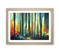 Captivating Abstract Forest Framed Wall Art Print A2 Oak