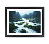 Captivating Forest Stream Framed Wall Art Print A2 Black