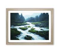 Captivating Forest Stream Framed Wall Art Print A2 Oak | Ready to Hang, Premium Gi Paper, Fade-Resistant Inks, Securely Packaged, UK Made
