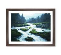 Captivating Forest Stream Framed Wall Art Print A2 Walnut