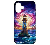 Captivating Lighthouse Seascape Stained Glass Pattern Case for iPhone 16