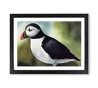 Captivating Puffin Bird WHT Framed Print | A2 Black Framed Wall Art | Ready to Hang | Modern Nature Picture | Living Room Bedroom Lounge Office