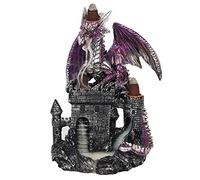 Captivating Purple Dragon In A Silver Castle Incense Burner - 20.5cm x 14.5cm (1 Pc.) - Backflow Incense, Enhances Relaxation & Meditation - Ideal for Artistic Home Decor
