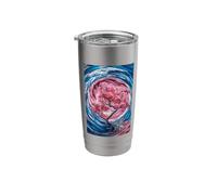 Captivating Stained Glass Design Pink Tree in Swirling Blue Stainless Steel Insulated Tumbler